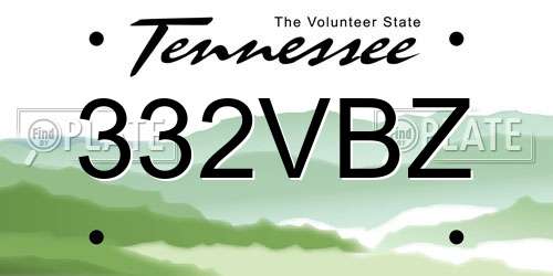 332VBZ Tennessee License Plate