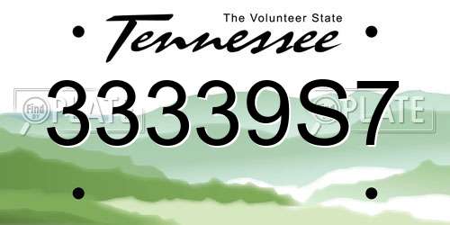 33339S7 Tennessee License Plate