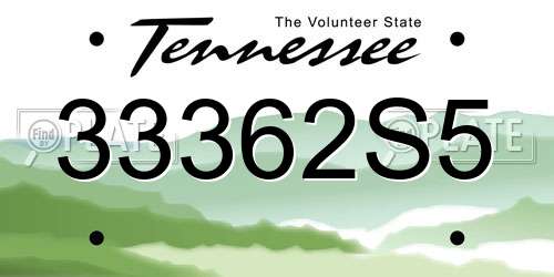 33362S5 Tennessee License Plate