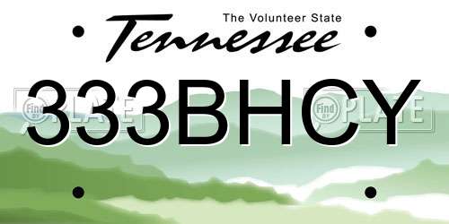 333BHCY Tennessee License Plate