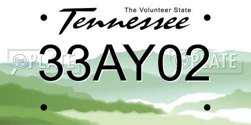 33AY02 Tennessee License Plate