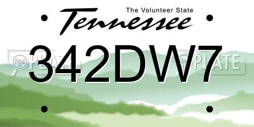 342DW7 Tennessee License Plate
