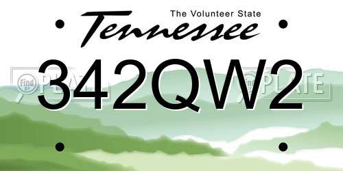 342QW2 Tennessee License Plate