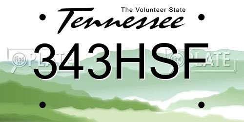 343HSF Tennessee License Plate