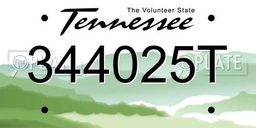 344025T Tennessee License Plate
