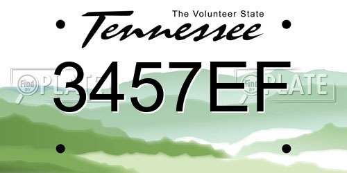 3457EF Tennessee License Plate