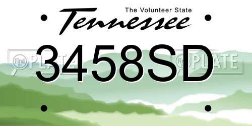 3458SD Tennessee License Plate
