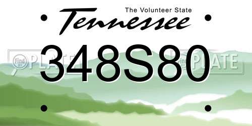348S80 Tennessee License Plate