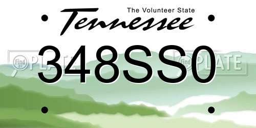348SS0 Tennessee License Plate