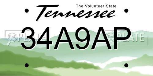34A9AP Tennessee License Plate