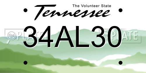 34AL30 Tennessee License Plate
