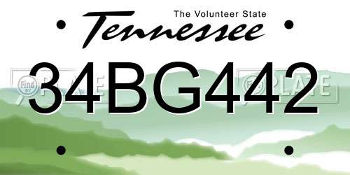 34BG442 Tennessee License Plate