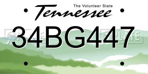 34BG447 Tennessee License Plate