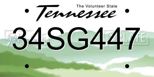 34SG447 Tennessee License Plate
