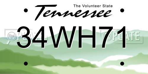 34WH71 Tennessee License Plate