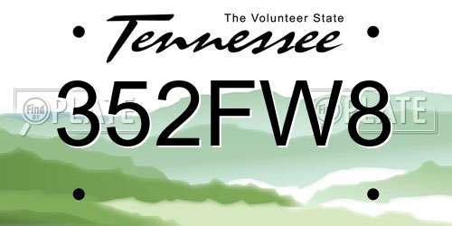352FW8 Tennessee License Plate