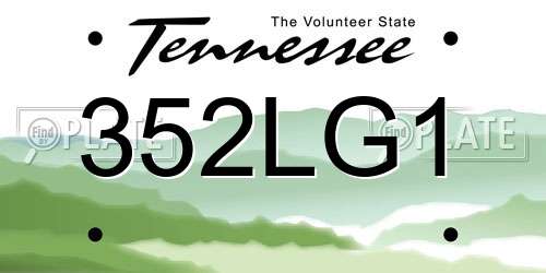 352LG1 Tennessee License Plate