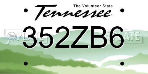 352ZB6 Tennessee License Plate