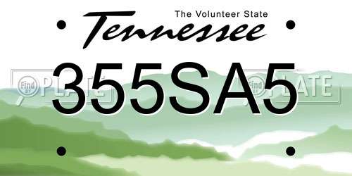355SA5 Tennessee License Plate