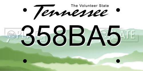 358BA5 Tennessee License Plate