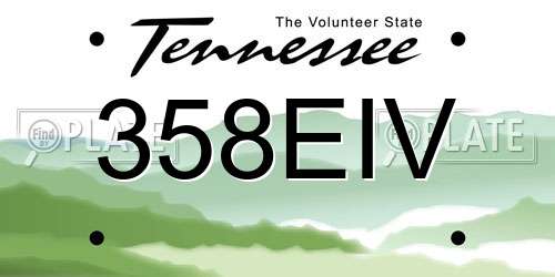 358EIV Tennessee License Plate