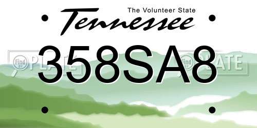358SA8 Tennessee License Plate