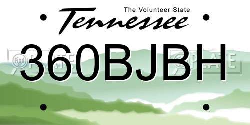 360BJBH Tennessee License Plate