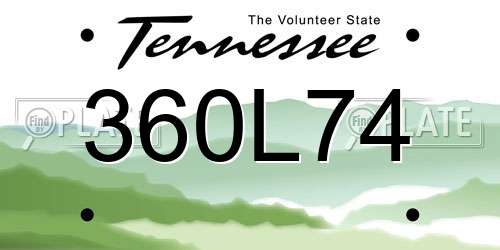 360L74 Tennessee License Plate