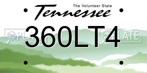 360LT4 Tennessee License Plate