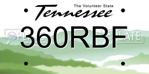 360RBF Tennessee License Plate