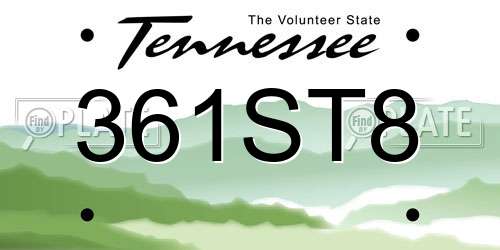 361ST8 Tennessee License Plate