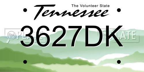 3627DK Tennessee License Plate