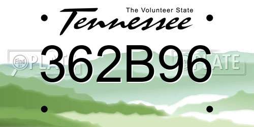 362B96 Tennessee License Plate
