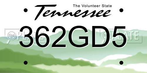 362GD5 Tennessee License Plate