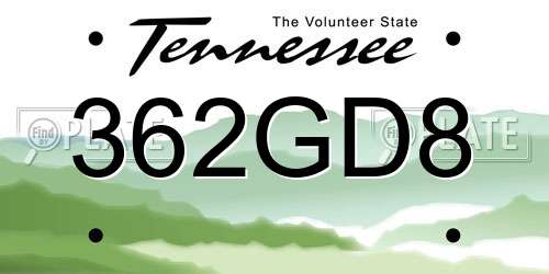 362GD8 Tennessee License Plate