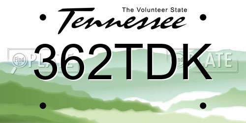 362TDK Tennessee License Plate