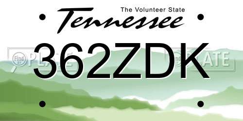 362ZDK Tennessee License Plate