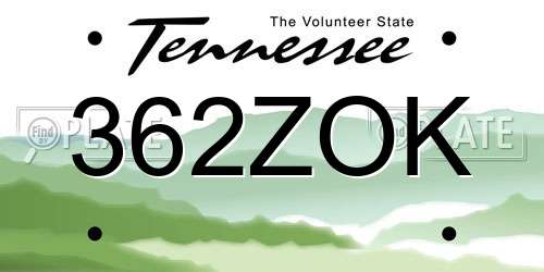 362ZOK Tennessee License Plate