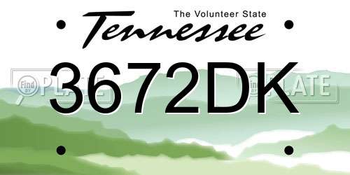 3672DK Tennessee License Plate