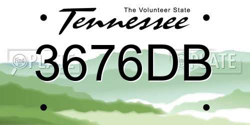 3676DB Tennessee License Plate