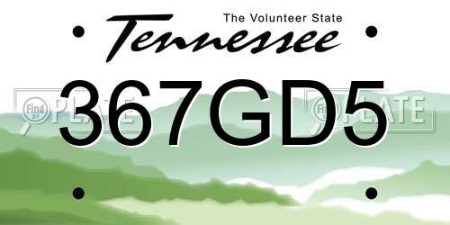 367GD5 Tennessee License Plate