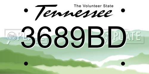 3689BD Tennessee License Plate
