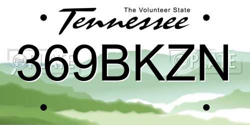 369BKZN Tennessee License Plate