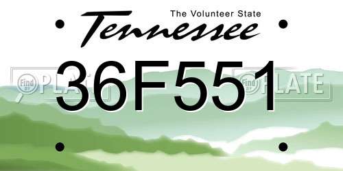 36F551 Tennessee License Plate