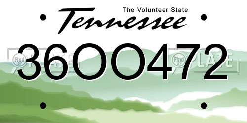 36OO472 Tennessee License Plate