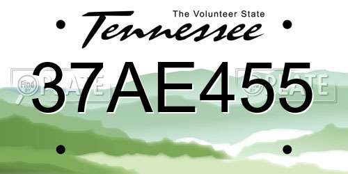 37AE455 Tennessee License Plate