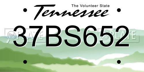 37BS652 Tennessee License Plate