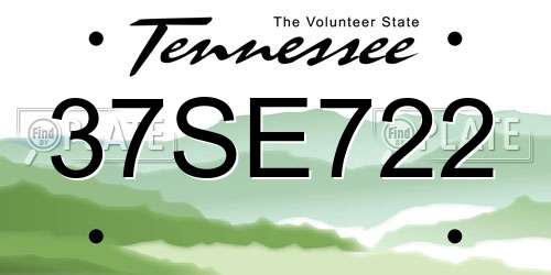 37SE722 Tennessee License Plate