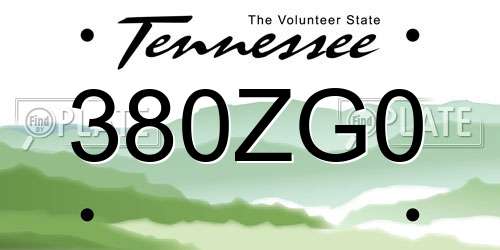 380ZG0 Tennessee License Plate