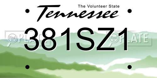 381SZ1 Tennessee License Plate